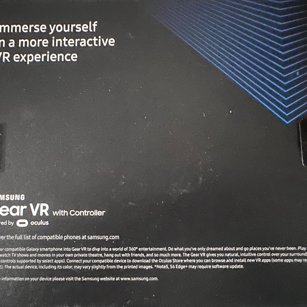 Samsung Galaxy Gear Virtual reality headset. This includes the controller. This is boxed as new and unused.

Immersive gaming experience with a 360 degree virtual world view which will differ each time you play.

Any questions please ask