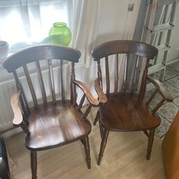 Solid wood farmhouse style dining chairs x 2.
In very good condition, minimal wear and tear.
Dark stain colour. Very sturdy.
Collection from M15 Hulme, Manchester.