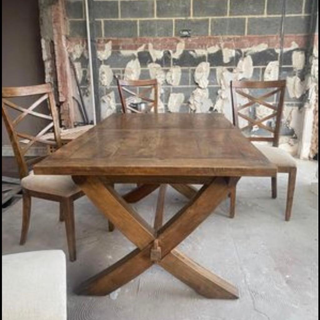 Barker and Stonehouse “New Frontier” Mango wood extendable table (seats up to 8-10 people when extended) and 4 high backed chairs, cushioned.
As available on the B&S website at £1479.
Excellent condition, like new! Beautiful addition, this table has served us very well the reason for sale is having a light wood floor & it doesn’t match sadly.

Measurements are:
Table (not extended) - 171cm deep, 100cm wide
Extended - 212cm deep, 100cm wide
Height - 79cm

High backed Chairs
106cm high
49cm seat
£500 ono

Collection only from S704DN. Any questions, please ask 😊