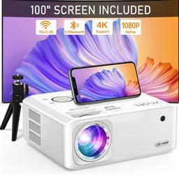 Projector, 5G WiFi Bluetooth Projector, Native 1080P 4K Supported 18000L, 6D/4P Keystone Correction, Zoom, PPT, Outdoor Projector with Screen and Tripod, Projector for TV Stick/iOS/Android
[Native 1080P Supports 4K & 480ANSI Brightness & Rich Colors] VISSPL 1080P projector with native 1080P resolution, 18000 L, 15000:1 contrast is brighter 4 times than other native 1080P projectors. Upgraded the NTSC color technology and the image edge processing algorithm, our 4K projector ensures clear and col