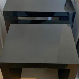 Gloss black nest of tables / side tables
Could be used as bedside tables

They stack / tuck under Each other

The dimensions (size) are / is

Large table
Height 45cm
Length 50 cm
Depth 40 cm

Smaller table
Height 40 cm
Length 40 cm
Depth 40 cm

In relatively Good to fair condition few surfaces marks
Reason for sale change of decor and need to free up some space theses are taking up/in

I have 2 sets can be sold all together or separately

Collection only from Earl’s Court London Sw10
From a pet and smoke fee household

Please please please no time wasters!
Only message me if your genuinely interested i. In buying

I have a matching black gloss book case / shelf cabinet with storage draws/drawers
Separate listing / ad