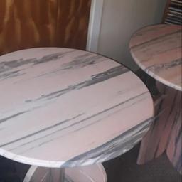 2 Tables each table is made up of 3 pieces very easy to assemble 1 x solid round top and 2 x solid base pieces per table both 100% solid marble throughout 60 cm diameter in total. Bases pieces slot together ready for top to be positioned. ****heavy item**** £460 total price. Can deliver within 5 miles.