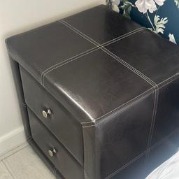 Dark brown leather bed side cabinets. Used but great condition, 2 available.