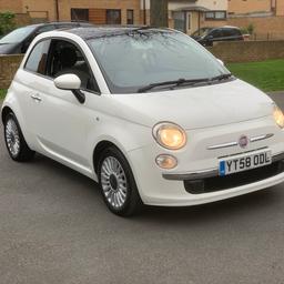 FIAT 500 LOUNGE EDITION  FINISHED IN BIANCO WHITE HIGHLY DESIRABLE  EXAMPLE

35 A YEAR ROAD TAX , 
INSURANCE GROUP 3 IDEAL FOR FIRST  TIME DRIVERS

60MPG VERY ECONOMICAL TO RUN 

IT COMES WITH 12  MONTHS MOT  AND JUST BEEN SERVICED,
MAJOR SERVICE CARRIED OUT ALL FLUID REPLACED FOR NEW-OWNER,   

FIAT COMES FULLY LOADED WITH RARE VIRTUAL CLOCKS,LOUNGE UPGRADED SEATS ,CHROME TRIMS, ALLOYS WHEELS PANNORMAIC ROOF BLUETOTH RADIO MULTI FUNCTIONAL STEERING WHEEL CITY  STEERING  AND MUCH MORE 

HPI CLEAR PX / SWAPS WELCOME AT STRICT TRADE VALUE CHEAP

OPEN TO NEAREST OFFERS

FREE  LOCAL DELIVERY HERE FOR SALE IS AN WELL LOOKED AFTER 

NATIONWIDE DELIVERY AVAILABLE

PRICE TO SELL: £2,296
NO TIME WASTERS PLEASE
