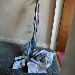 Only used twice. Been in storage for 6 months and no longer needed as I have carpet down and personally prefer a cloth/hot water

Brilliant for freshening up carpets.
Can be detached to use as a hand held steamer.
Can be used as a garment steamer.
Perfect for tiled/vinyl cushion floors

RRP £45 at Argos

All bits included. Bargain!