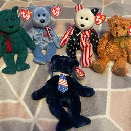 Bundle of original Ty beanie babies with tags 
* Wallace
* America 
* pops
* teddy 
* spangle