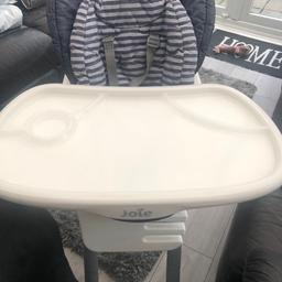 Joie Mimzy 360 high chair , padded removable seat covers , high and low adjustment swivel seat ,removable tray and clear plastic ddivider top tray , excellent condition
