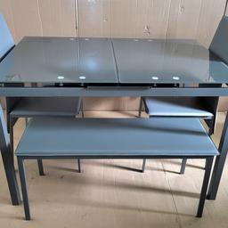 Lido Glass Extending Dining Table 2 Chairs and 2 Benches Grey

💥New/other. Flat packed in the box💥

Table size H75, W80, L120cm
Size of table extended L150cm.
Integral table extension
Butterfly extension type
Includes 2 chairs
Size of each chair H96, W42, D49cm
Seat height 45cm
Self-assembly
Maximum user weight per chair 130kg
Bench size H45, W100, D35cm

💥Check our other items💥
