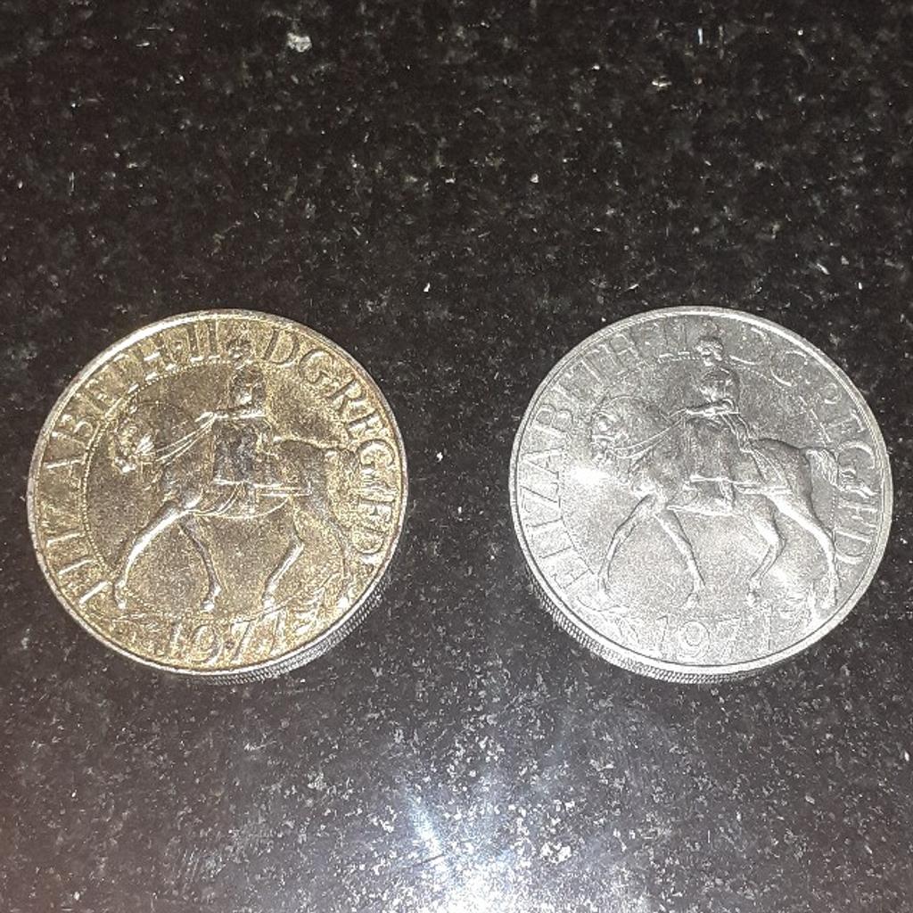 2 x 1977 jubilee coins 1 is gold plated and the other one is normal