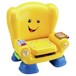 This “magic” ABC seat knows when baby sits, activating songs and phrases when baby stands. Press the light-up remote or flip book pages to hear numbers, shapes and more. Lift the cushion to reveal more fun surprises. The chair includes Smart Stages technology, an exciting new way to change learning content as baby grows