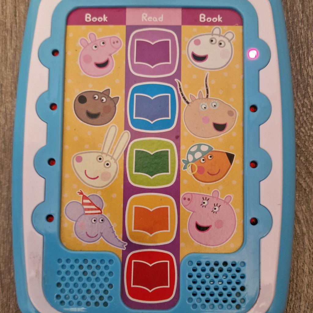 Peppa Pig Me Reader Peppa
Includued 8 rhyming books that read themselves at the tough of a button, with charming narration, silly sounds and songs.

Size H200, W280, D60cm.
For ages 18 months and over.
Collection ls12