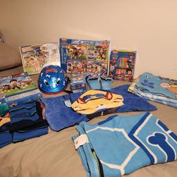 Boy has outgrown all these.

consists of:-
2 x unopened jigsaws
2 opened (1 x Large)
Paw Patrol football kit (6-8 yrs)
1 x set of books
1 helmet 
1 x flip flops
1 x blanket
1 x single bedding
Hat and Scarf 
Swimming Towel

Comes from Smoke free and Pet free home

Collection Only from Leeds 12