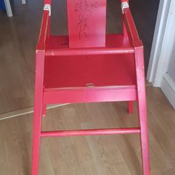 Introducing a beautifully crafted wooden highchair designed for your little one. This unit is perfect for mealtime and bonding moments with your baby. The chair comes in a vibrant red colour that will complement any interior decor. The highchair is designed to provide a comfortable and safe seating space for your baby during mealtimes. It is suitable for infants and toddlers, and is easy to clean and maintain. 


The chair is in very good condition but need to be repainted!