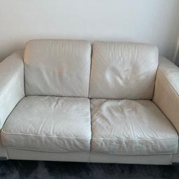 Cream/white leather suite for sale. Good condition. Bought originally from DFS. Coming from a non smoker home. Free footstool included. Must collect. £175.00