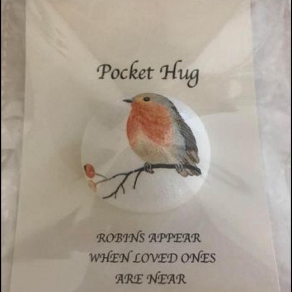 💕Little pocket hugs 💕

Each is individually hand painted & unique
With a beautiful decoupaged red Robin.

Packaged pocket hug with quotation:

“ Robins appear when loved ones are near “

As this is a hand made item, size and Robin image may vary.

Made in a smoke free pet free environment

Packaged pocket hug with quotations

“Robins appear, when loved ones are near”
As these are hand made items sizes & image may vary.
Any questions please ask
Made in a smoke free pet free environment
Listed on multiple sites