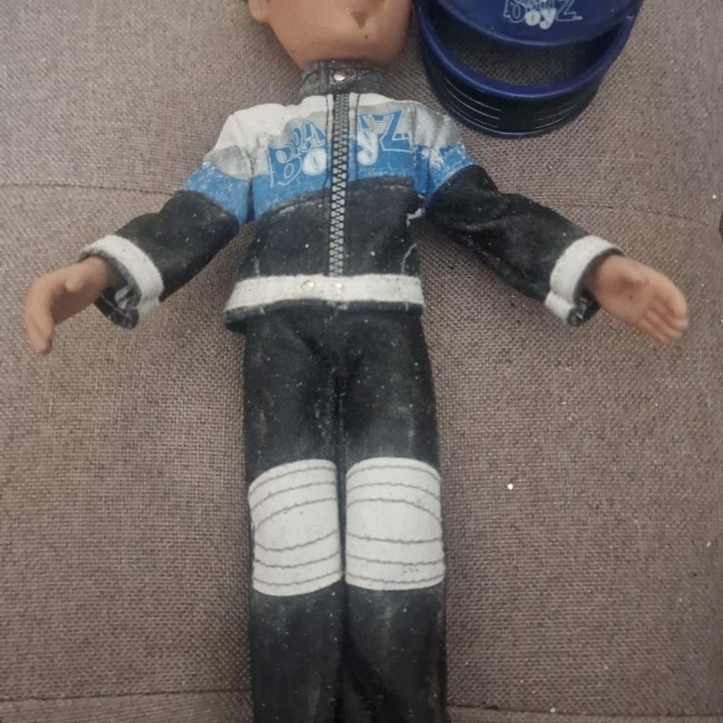 3 different boy bratz dolls. The blue biker doll comes with a helmet and some accessories, the patent suit is flaking a bit. Second one with a stripey top comes with accessories inc guitar. Third one with a red top also comes with accessories and a helmet. All in good condition. Can be posted or delivered. Sold separately @ £23.