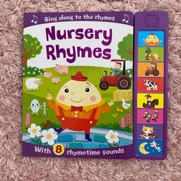 Beautifully illustrated Nursery rhymes book with 8 sounds to press from igloo. In excellent condition, just needs new batteries.

Collection welcome
Can deliver locally for cost of fuel.