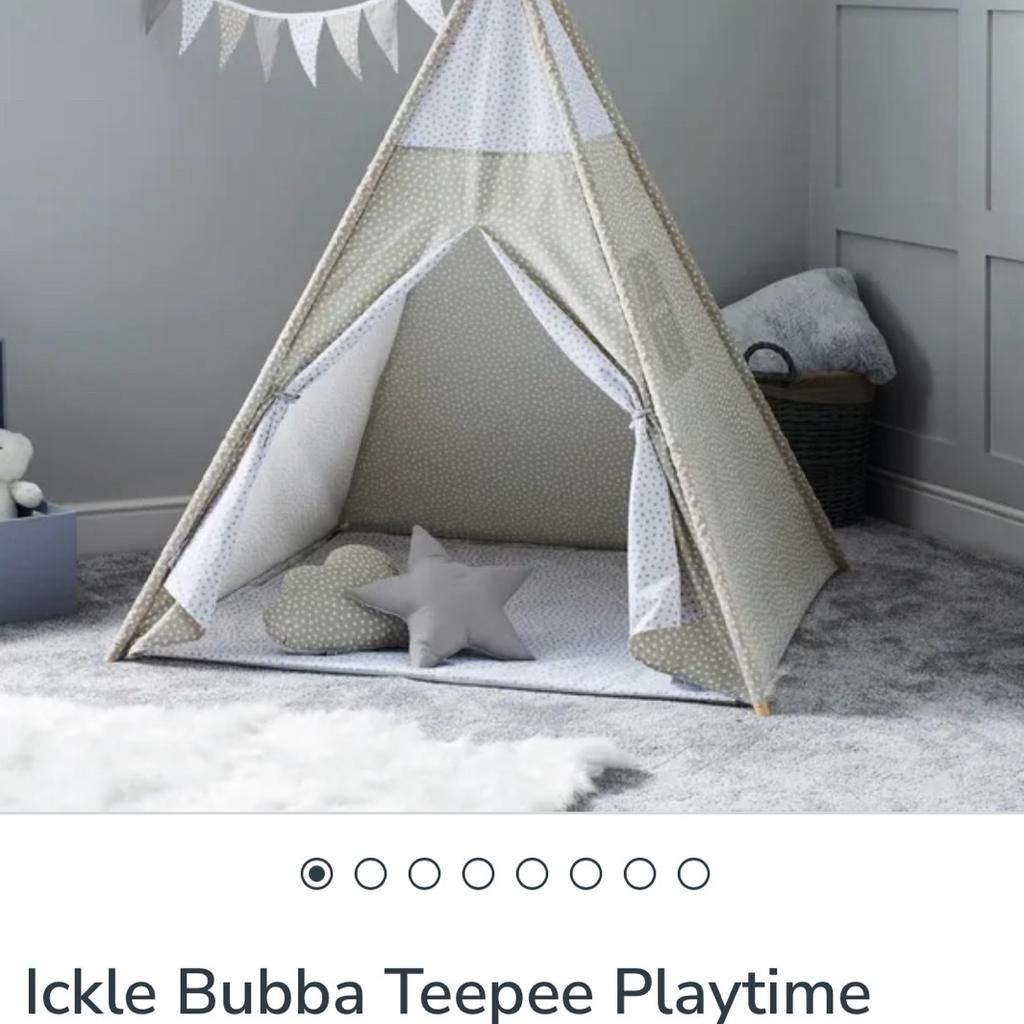 Ickle Bubba Kids Babies Toddlers Teepee 4 piece playtime bundle
Includes: 1 teepee tent, 1 x playmat, 2 x shapes cushions, 1 x decorative bunting
Perfect for creating a cosy den
Easily assembled & easy to store

Product Dimensions
Tent : 148 x 108cm. Pole Length 170cm
Star Cushion: 32 x 37cm
Cloud Cushion: 25 x 38cm
Bunting: 105 x 15.5cm

In excellent condition, only used once for my newborn, no longer need as little one grown up.

Smoke & Pet Free Home
Rrp £68

Collection from Walsall