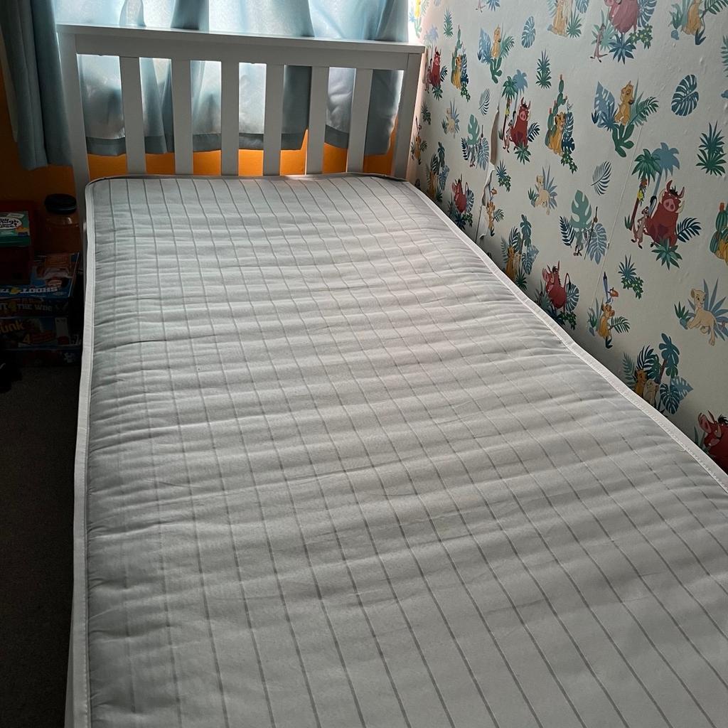 Single bed frame only ever slept on twice. Mattress is brand new. Buyer must dismantle and collect.