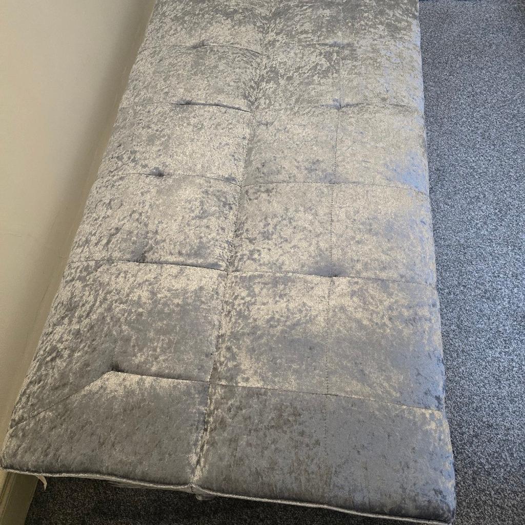 Silver crushed velvet double sofa bed. excellent condition. Just been kept in spare room. used once. needing room to put bed in a bedroom only reason for sale.
