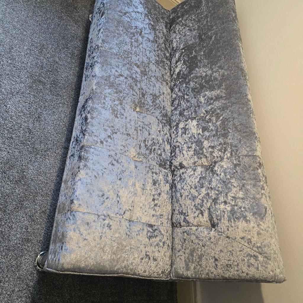Silver crushed velvet double sofa bed. excellent condition. Just been kept in spare room. used once. needing room to put bed in a bedroom only reason for sale.