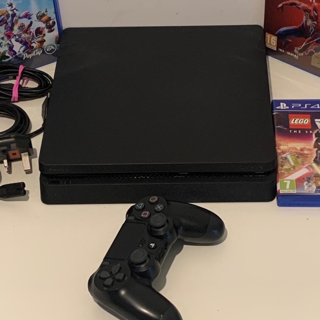 PS4 slim in excellent condition console works perfectly with no issues comes with 3 games including spider man

please see all pics.

Console will be shown working before payment is made so you can buy with confidence.

What u get -
PS4 slim console
Power cable
HDMI
Original controller V2
charge cable
3 games (see pics)

Collection or local delivery available

£125

Thank you

*From A Smoke & Pet Free Home*