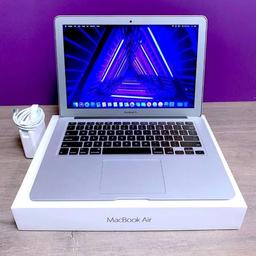 Immaculate condition MacBook Air 2017 MacOS Monterey OSX intel i5 8gb Ram 256Gb SSD super Fast. 

120Days Warranty so buy with confidence.

Like New Grade A Excellent battery life.

Fully updated to latest 2022 version OSX ready to use.
Great for uni uni work, school Teams, Zoom etc.

Super lightweight easy to carry anywhere.

macOS  Monterey 2022

Backlight keyboard
Camera & Mic Built-in

Intel i5
8GB Ram 
256GB SSD Lightning Fast
Intel HD Graphics 6000
Great for design work etc

Wi-Fi and Bluetooth 4.2
USB ports
Memory card Slot 

Genuine Magnetic Apple Adapter See less See less