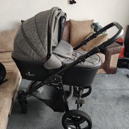 Venicci 3 in 1 Pram in used but Very good condition.
it comes with all accessories - carry cot, pushchair seat, car seat with adapters, raincover, foot mufs, bag.  Please text me for more photos, I can't upload more