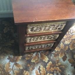Chest of drawers with 3 wicker drawers possibly oak very heavy  cash only