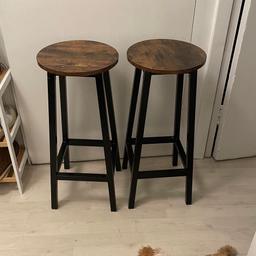 2 bar stools. Seat diameter 30cm. Seat height 70cm. Sold as a pair. Collection only