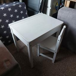 Been used a fair amount, but still in good condition bar a few pen marks and scratches here and there. Too small for my son to sit at now. In IKEA the desk is currently £55, and the chair is £22.
