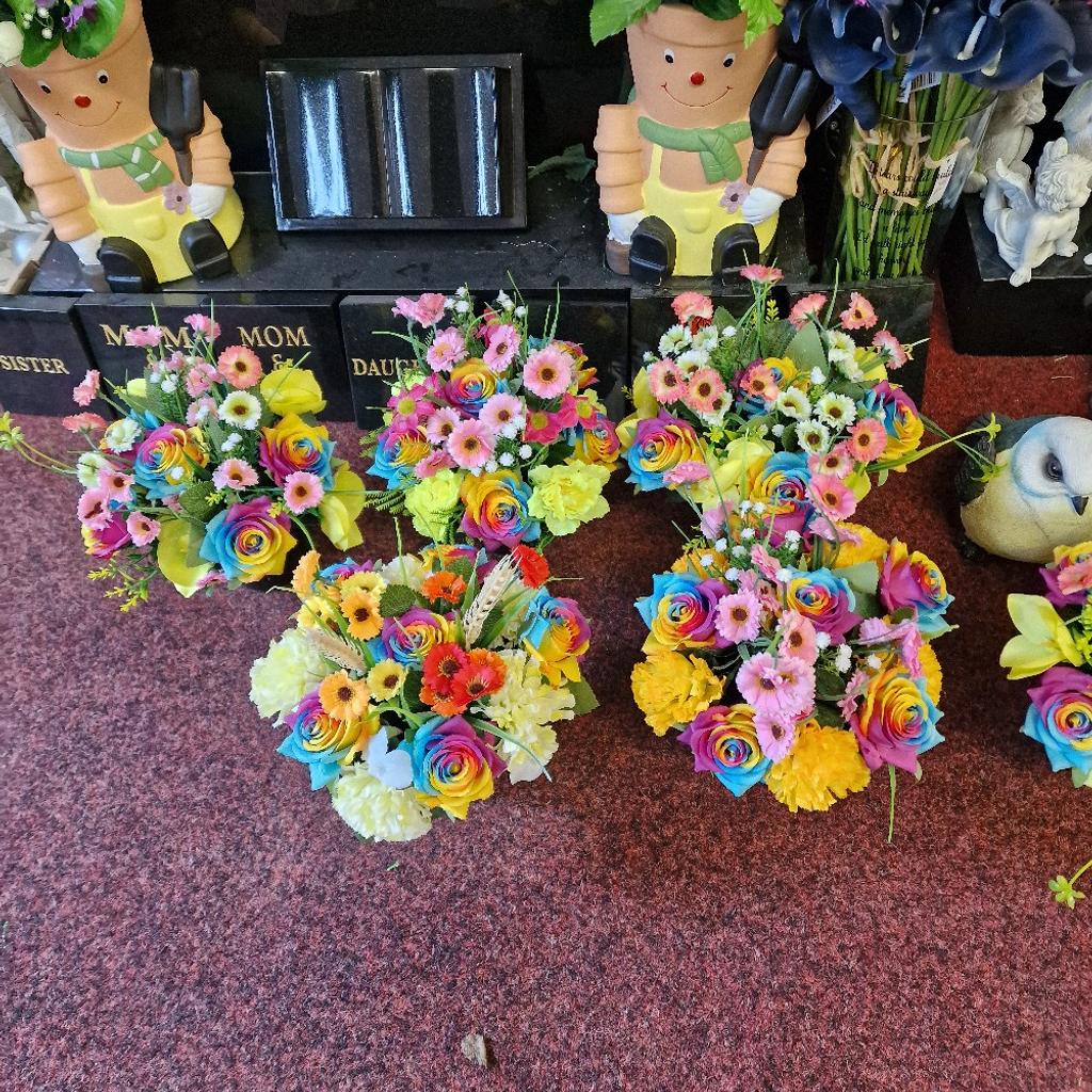 brand new rainbow roses cemetery pots with artificial flowers..we have a wide range available..collect or I post out daily x