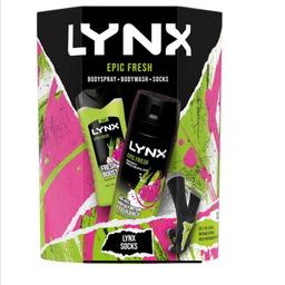 Mens lynx gift set includes :body spray, body wash and socks, unopened, collection only Thornley