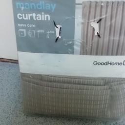 Brand new pair unlined curtains ,Contemporary design id say it was fawn and grey shiny bits best I can describe but the are nice . Normal fitting where you use hooks etc size in picture