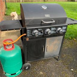 George Foreman 3 section gas bbq

3FL6104/185 GF Gas grill

13kg propane bottle with plenty of gas left

Gas regulator and hose

AND pizza oven!!

bbq on wheels with side table and storage underneath

50 x 40 x 21 inches at widest parts

Collection from Burnaston village ☀️