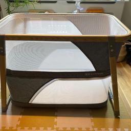 4-in-1 cot from birth to 15 kg. It acts as a cot, travel cot, playpen and cradle. It's lightweight and simple to fold, and the bag makes it easy to take on trips. The mattress can be set at two different heights (middle and floor), Has a steel frame and mesh sides.

Cot has only been used in the flat, it was never meant as a travel cot, just as a second bed. It was used for a couple of months back in 2021 and then put in storage.

The mattress cover has been washed and the cot overall looks as new.