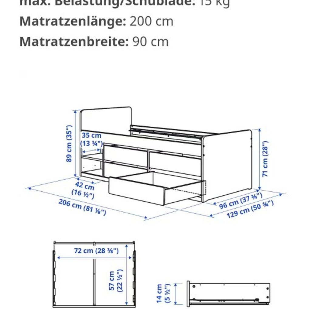 Bett von Ikea 90x200, wie neu da nur 12 Wochen als Gästebett in Gebrauch.
Mit Rollrost, Ablagefach und 4 grossen Schubladen. Ist schon abgebaut und muss selbst abgeholt werden.