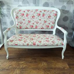 LOUIS STYLE SOFA 💗💗💗💗

Beautiful vintage Louis style large two seater. Hand painted in …BRIDAL VEIL..  reupholstered in cath kidston white rosali fabric. Would be ideal for a bedroom or hallway… or perhaps seating area in a boutique or salon? Very comfortable 
Beautiful statement seating 💗
Measures approx…
48” wide 
26” deep
29” tall
PICK UP KNOTTINGLEY WF11 £150💗
