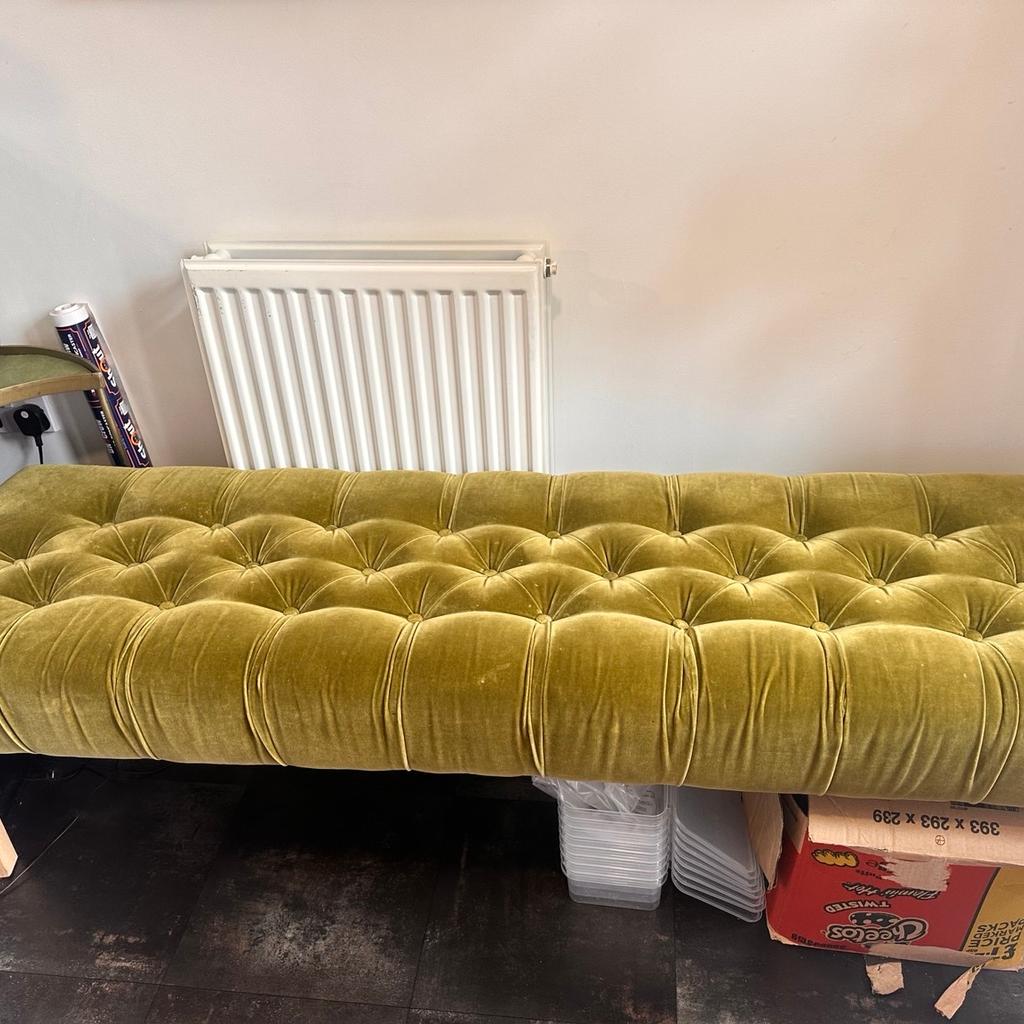Green bench , bedroom furniture, from sofa.com with light wood legs , velvet