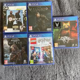 Ps4 UFC 4  (sealed) £15
Ps4 The Callisto Protocol (sealed) £10
Ps4 Stray (sealed) £20
Ps4 Lego Harry Potter collection (sealed) £10
Ps4 Assassin's Creed Mirage (sealed) £25