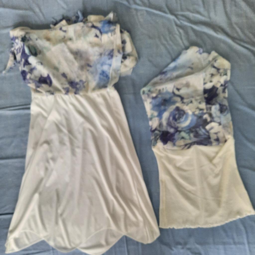 Two-piece outfit by Chianti, size 12, complete with matching fascinator. Ideal for a Summer wedding. Top and skirt both lined. Cash/collection only from Porthcawl.
