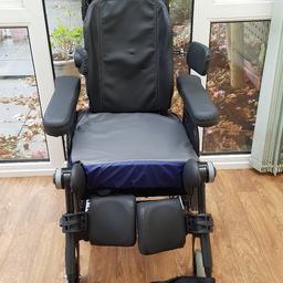 This chair enables you to sit upright or recline with your legs extended. Cost £2000 New. It has been looked after and serviced. It is in good condition and from a smoke free home. The seat is well padded for extra comfort and measures 17 x 17 inches. The headrest adjusts accordingly to the individual. It has side supports and a seat belt for extra safety.