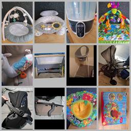 I have for sale a baby bundle including

electric steraliser
next to me crib
silver cross travel system including basket and car seat
Mamas and papas playmat
baby gym
tummy time lama
stand up baby bath and stand
Mamas and papas sit me up
jungle playmat
boys and girls clothes
nappy bin
door bouncer

for more photos please message

I am after a quick sale so am open to offers
collection only