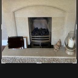 Sandstone fireplace surround approx 1.3m wide. Good condition with some chips in bottom slab. Needs assembly