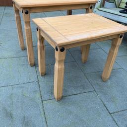2 small side tables in good condition. Dimensions for the larger table are 66cm length, 43cm width and 54cm height. Dimensions for the smaller table are 52cm length, 38cm width and 46cm height. 

Free to anyone willing to collect.