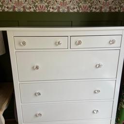 Ikea Hemnes white chest of 6 drawers

General good condition but some signs of wear and tear externally and internally due to everyday usage

Measurements:
H - 131 cm
W- 108cm
D- 50cm

Collection only
