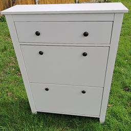 Very good condition white wooden shoe storage with drawer at the top sizes in pictures slight damage on top of unit but does not impact use collection from cv6 area thanks.