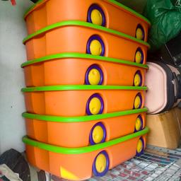 used in a good condition, scratch on them and sign of use. they are durable plastic and can be useful for storing almost anything They all sit on top of one another/stackable.
collection from Camden Town 
H=14 cm
L=75 cm
D-=49 cm