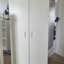 childrens white ikea wardrobe, small mark on front which is not really noticeable and scratch on side which could be covered with a touch of paint as seen in photos, other than that perfect condition. H 130cm W 60cm D 50cm - cash on collection please