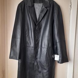 Mens black soft leather coat.  Size XXL 60. PRICE ON TAG £135. All proceeds to Freddies Felines cat rescue.